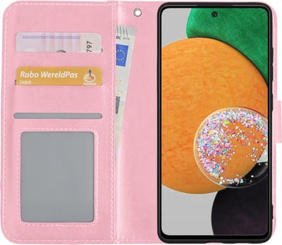 Hoesje - Met Pasjeshouder - Geschikt voor Samsung Galaxy A52s 5G - Luxe Bookcase Portemonee - Flip Case - Kunstleer Book Case - Flipcase - Book Cover - Walletcase - Portemonneehoes - Lichtroze