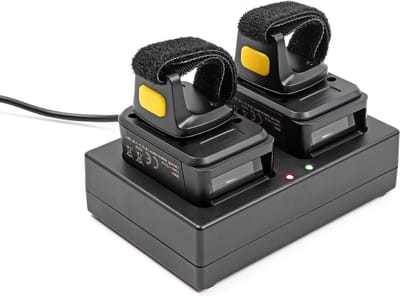 Delock Ring Barcode Scanner 1D and 2D with 2.4 GHz or Bluetooth (2 pieces) + Charging Station