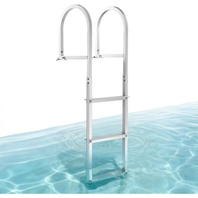 VEVOR aanlegsteigerladder met 3 verwijderbare treden, draagvermogen 227 kg, aluminiumlegering aanlegsteigerladder voor pontonboten met 8 cm brede treden en antislip rubberen mat, voor het aan boord gaan van schepen/meren/zwembaden.