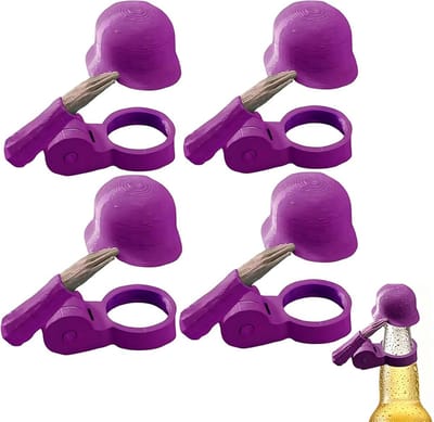 Bierflesdoppen - 4 stuks - Grappige bierfleshelm met een saluerende soldaat - 3D-Geprint - Feestflesdoppen - Feestaccessoires - Grappige Flesopener & Decoratieve Flesdop - Voor Feestjes, BBQ - Cadeau voor militaire liefhebbers, mannen, vaders - Paars