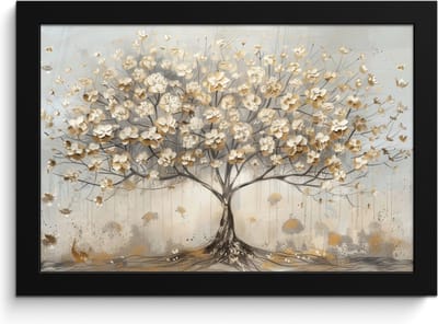 Poster in lijst - Fotolijst 30x20 cm - Posters - Boom - Beige - Goud - Verflook - Grijs - Posterlijst zwart - Decoratie - Wanddecoratie woonkamer - Muurdecoratie slaapkamer