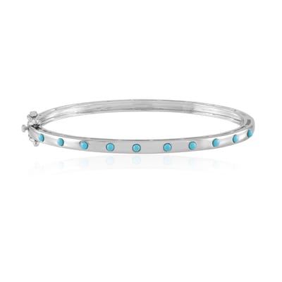 Cavill - Elegante Dames Armband 925 Sterling Zilver Platina - Blauwe Sleeping Beauty Turkoois 10mm Rond Cabochon - Bezel Zetting Edelsteen Sieraden