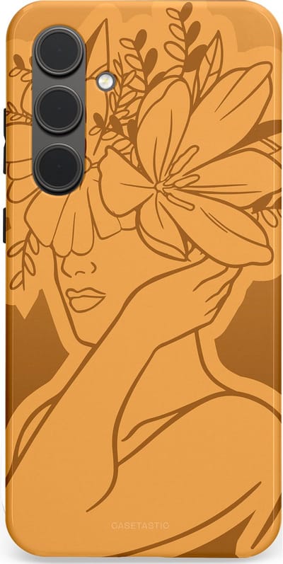 Casetastic hoesje geschikt voor Samsung Galaxy S24 Plus - Dubbellaagse bescherming - Botanische Elegantie - Fashion Case - Goud Bruin Terracotta