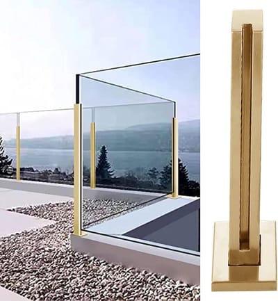 Glazen Balustrade Palen - Leuning Ondersteuning - Terras Afscheiding - Vierkante Voet - Set van 4 - Goudkleurig