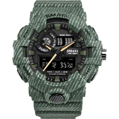 Sportief Shockbestendig horloge Groen| SMAEL 8001NZZ-GR  | Waterdicht |Analoog | Mudmaster | Shock bestendig | Leger | Timer | Stopwatch | Master | Luxe maar betaalbaar