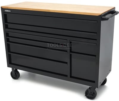 HBM gereedschapswagen verrijdbaar, 8 laden, 143,8 cm, staal, hout, zwart
