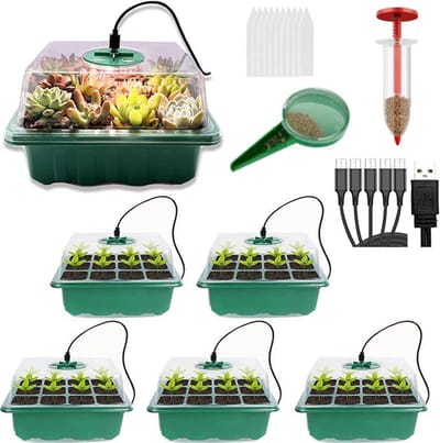 UniEgg® 5 Pack Kweekbak met LED lampen voor 60 zaailingen - Compleet Kweekset inclusief verlichting, zaadstrooier met 5 standen en zaaddispenser met bakje, - Kweektafel - Verstelbare Ventilatie - Kweekbakken Moestuin