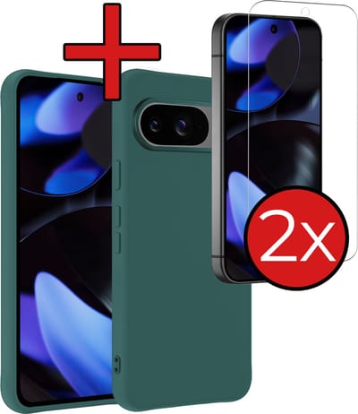 Hoesje - Met 2x Screenprotector - Geschikt voor Google Pixel 10 - Sterk & Shockproof - Telefoon Hoes - Back Cover - Siliconen Case - Telefoonhoes - Donkergroen