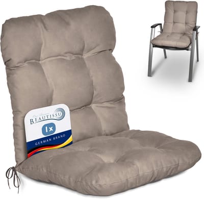 Beautissu Flair NL Stoelkussen Lage Rugleuning 100x50x8 cm Taupe – Tuinstoelkussen