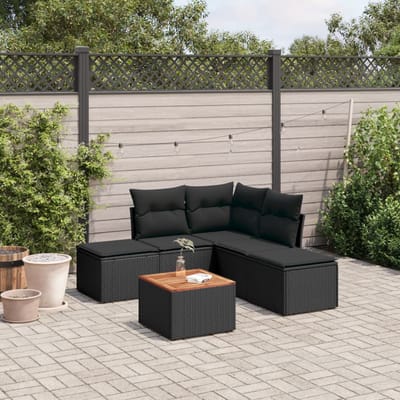 vidaXL - 6-delige - Loungeset - met - kussens - poly - rattan - zwart