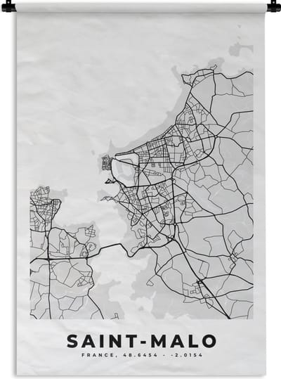 Wandkleed - Wanddoek - Frankrijk – Plattegrond – Kaart – Saint-Malo – Stadskaart - 120x180 cm - Wandtapijt