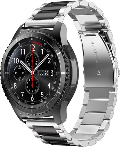 Cadorabo Roestvrij stalen Bandje 20mm geschikt voor Samsung Galaxy Watch 42mm / S2 Classic / Sport in ZILVER ZWART - Vervanging armband geschikt voor Huawei Watch 2 geschikt voor Nokia Steel geschikt voor LG Watch Sport enz.