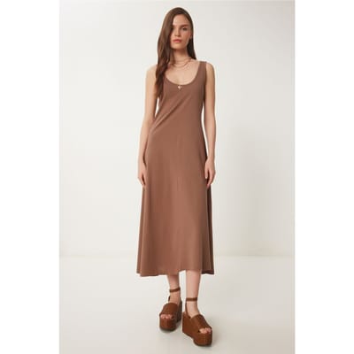 U Kraag Midi Jurk