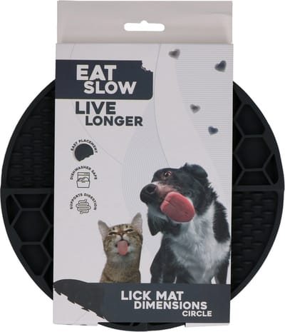 Eat Slow Live Longer Likmat Cirkel – Ø21 cm – Snuffelmat – Anti-schrok Mat – Slowfeeder – Afleiding – Honden en Katten - 100% Siliconen – Vaatwasserbestendig – Voerpuzzel Kat - Grijs