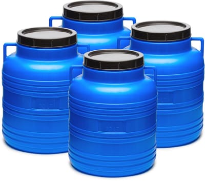 Garronda 4x30L Kunststof Trommel Met Deksel - Regenton - Vat - HDPE - Voedselvat - Tuin Hobbock – Blauw – GD-STE-Barrel-B30L-2B