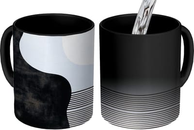 Magische Mok - Foto op Warmte Mokken - Koffiemok - Abstract - Japandi - Beige - Modern - Magic Mok - Beker - 350 ML - Theemok