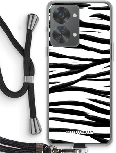 Case Company® - Hoesje met koord geschikt voor OnePlus Nord 2T hoesje met Koord - Zebra pattern - Telefoonhoesje met Zwart Koord - Bescherming aan alle Kanten en Over de Schermrand