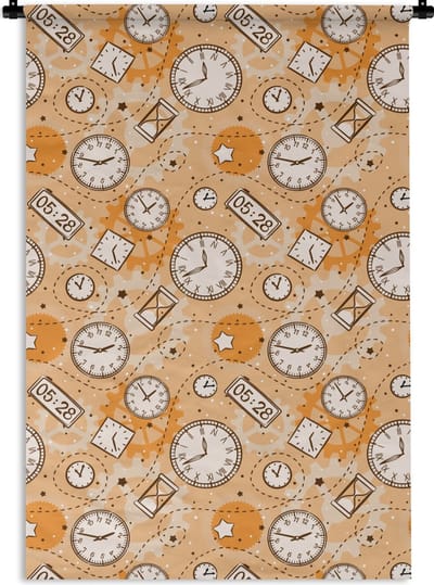 Wandkleed - Wanddoek - Patronen - Klok - Zandloper - 120x180 cm - Wandtapijt