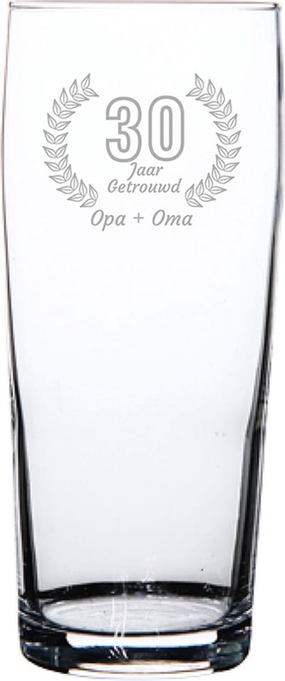 Gegraveerde bierfluitje 19cl Opa + Oma 30 jaar getrouwd