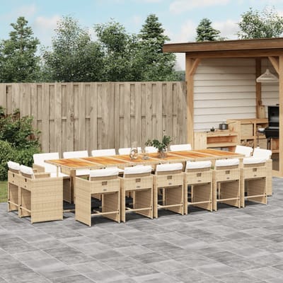 vidaXL - 17-delige - Tuinset - met - kussens - poly - rattan - beige