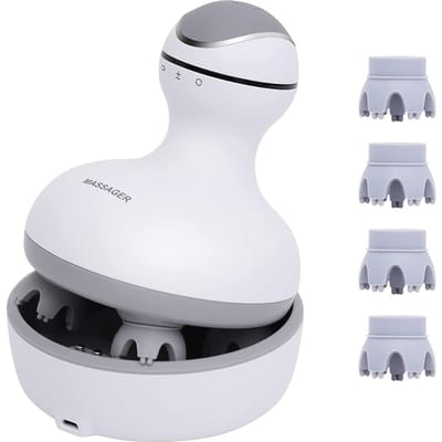 Elektrische Hoofdhuidmassager met 4 Massagedoorslagen Draagbare Hoofdkrabber Weefsel Kneed Stressverlichting Massage voor Spierontspanning white