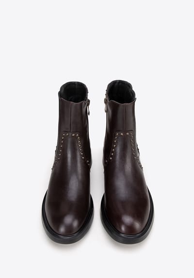 Wittchen Dames Leren Chelsea Boots met Decoratieve Klinknagels Bruin Natuurlijk Leer