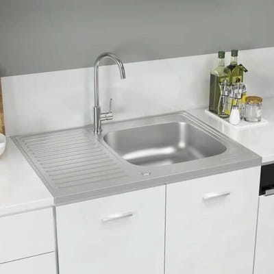 vidaXL - Gootsteen - met - afvoerset - 800x600x155 - mm - roestvrij - staal - zilver