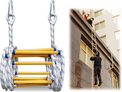 Noodladder Touwladder - Veiligheidstrap Ontsnapping - Snelle Evacuatie - Vlamvertragend Materiaal - 12 Meter - Zwart