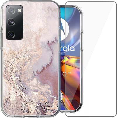 Hoesje geschikt voor Motorola Moto E32 / E32s - Screen Protector Glas - Back Cover Marmer Siliconen Case Roze & Screenprotector