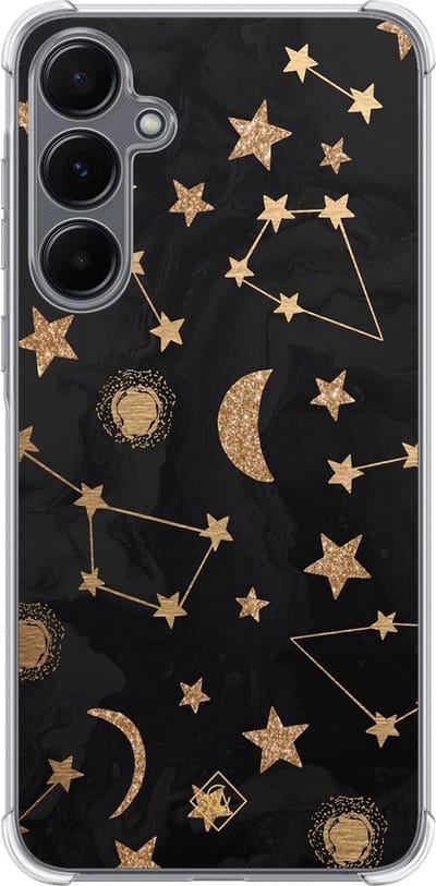 Casimoda® hoesje - Geschikt voor Samsung Galaxy A35 5G - Counting The Stars - Shockproof case - Extra sterk - TPU/polycarbonaat - Bruin/beige, Transparant