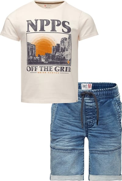 Noppies - Kledingset - kledingset - 2delig Spijkershort Glasgow - Shirt Gifu Antique White - Maat 134