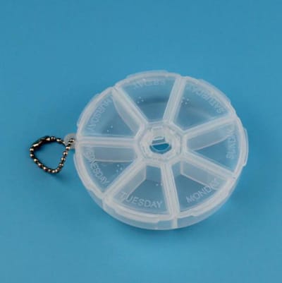 FSW-Products - Pillendoos - Rond - 7 Dagen - Medicijnen - Bewaardoos met Ketting - Transparant - Pillendoosje - Pillen organizer - Opbergdoos voor pillen - Opbergdoos - Sieradendoos - Sieraden