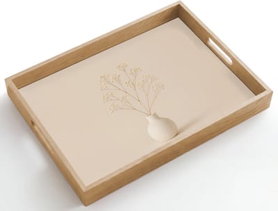Dienblad hout 50x35 cm - Schootdienblad - Vaas - Takken - Bloemetjes - Wit - Borrelplank rechthoek - Plateau dienbladen