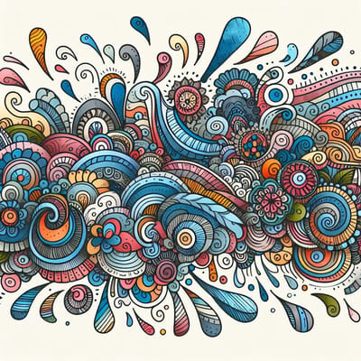 Doodle aquarel schilderij | Abstract Watercolor Doodles: A Colorful Symphony of Creative Expression | Kunst - 60x60 centimeter op Canvas | Foto op Canvas