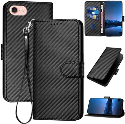 Luxe BookCover Hoes Etui geschikt voor Apple iPhone 16e - iPhone 17e - Zwart-Carbon