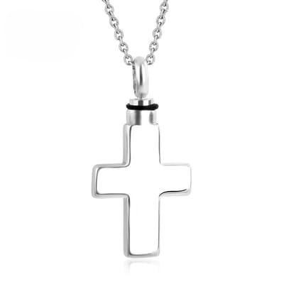 Quiges - RVS Ashanger - Urn - Kruis - Met - Verstelbare - Ketting 46 - 52cm - Asketting - As sieraad SLSA035