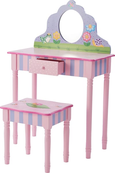 Teamson Kids Houten Kaptafel Kinderen - Tafel en Stoel Set - Magische Tuin Ontwerp - Roze