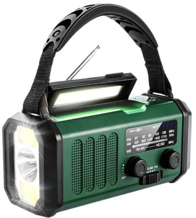 MODEL 2025 Noodradio Opwindbaar - 10000 mAh- Solar Powerbank Zonneenergie - Draagbare Radio - Noodpakket - Zaklamp Oplaadbaar -Noodrantsoen