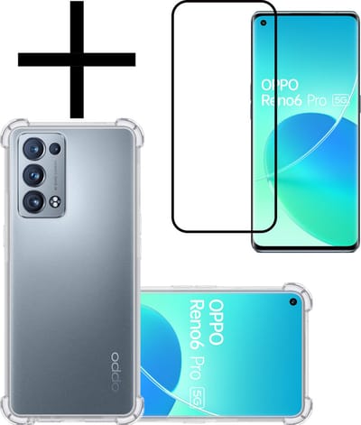 Hoesje - Met Screenprotector - Geschikt voor OPPO Reno 6 Pro - Sterk & Shockproof - Siliconen Case - Back Cover - Telefoon Hoes - Shock Proof - Transparant