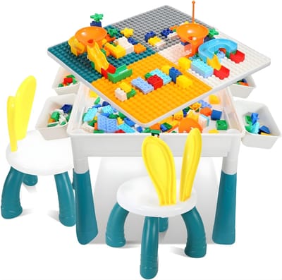 AHD® Kinderbureau - Kindertafel - Kinder Bureau - Bureau Meisje - Kinderbureau Met Stoel - Wit en Blauw - 51cm x 51cm x 51cm