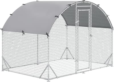 PawHut Hühnerstall Freilaufgehege aus Stahl, 280 x 190 x 197 cm Hühnerkäfig mit UV-beständiger Abdeckung, Tür, Hühnergehege für 4-6 Hühner, Kleintiere, Silber