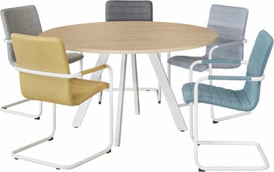 Ronde vergadertafel 120cm Victory kleur frame Aluminium (RAL9006) kleur blad Robson Eiken