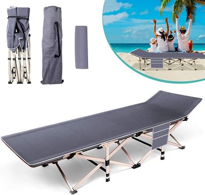 Opklapbed voor Binnen en Buiten, Campingbed met Kussen en Zijklep, Max. Belastbaarheid 150 kg, Ideaal voor Strand, Tuin en Kamperen