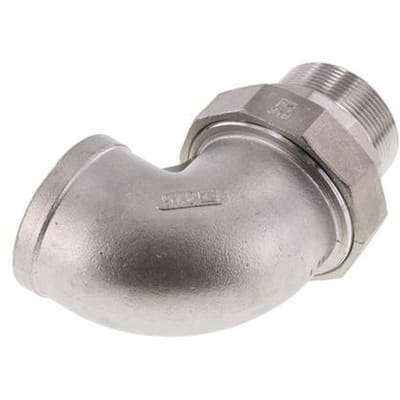 90° L-Koppeling Wartelmoer 2'' Buitendraad R X Binnendraad Rp RVS Vlakke Afdichting PTFE 16bar