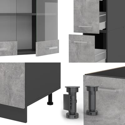 Vicco R-Line Complete keuken – 350 cm, WB Antraciet Beton/antraciet