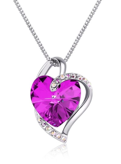 Zilver Ketting 925 Sterling Zilver Paars Hartje met Kristal - Lengte 45cm