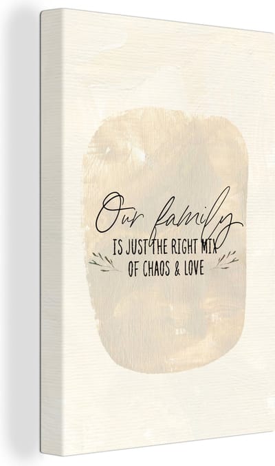 Canvas Schilderij Quotes - Our family is just the right mix of chaos & love - Familie - Spreuken - 20x30 cm - Wanddecoratie