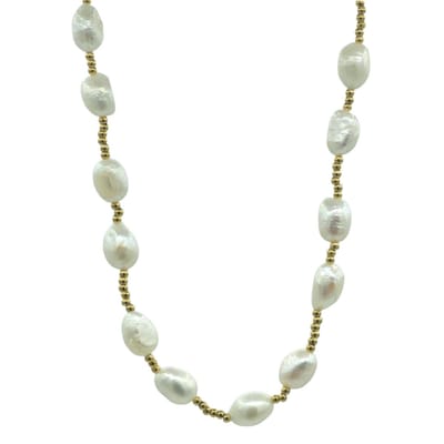 Parel ketting - Collier met echte zoetwaterparels - Goldplated Stainless Steel - 40-45cm
