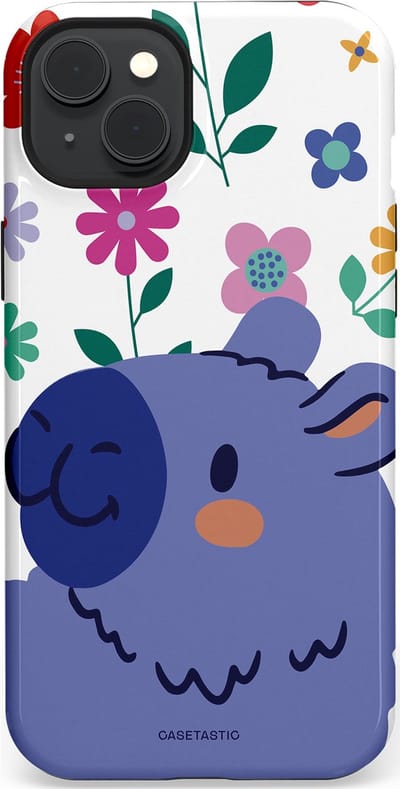 Casetastic Hoesje Geschikt voor Apple iPhone 15 Plus Magsafe - Stijlvolle Beschermende Duo-layer Case - Capibara Bloempje Blauw