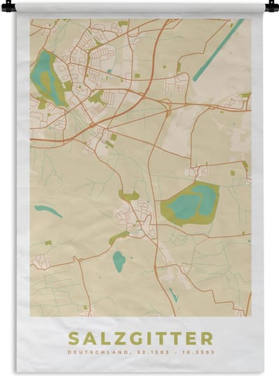 Wandkleed - Wanddoek - Vintage - Stadskaart - Plattegrond - Salzgitter - Kaart - 120x180 cm - Wandtapijt